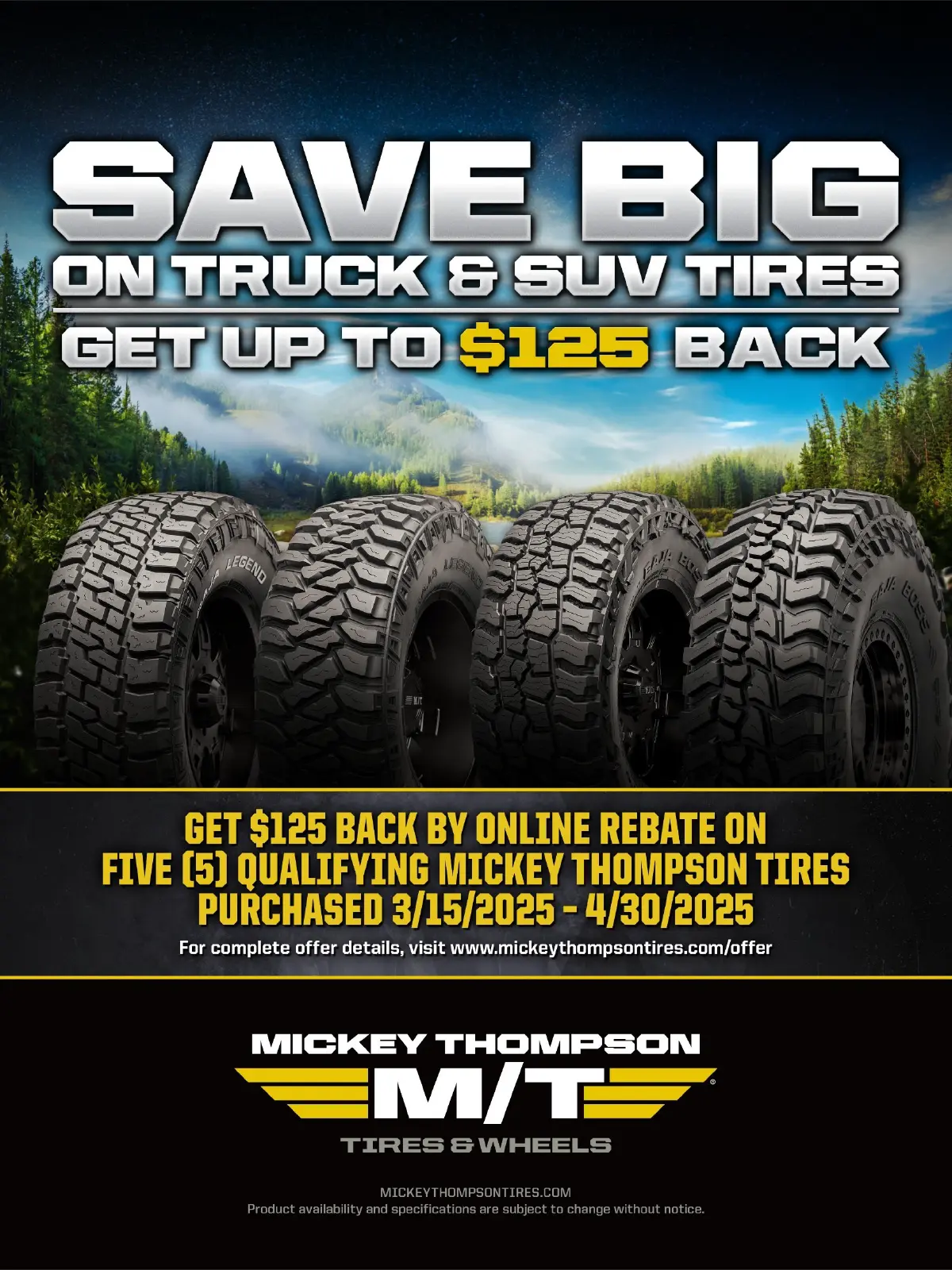 Coupon for $125 back with purchase of select tires