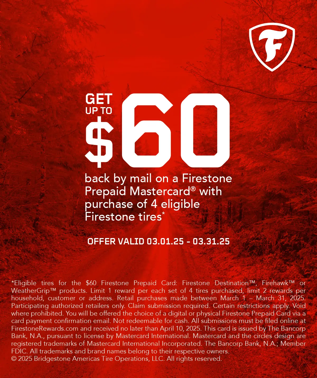 Coupon for $60 back on select Firestone tires