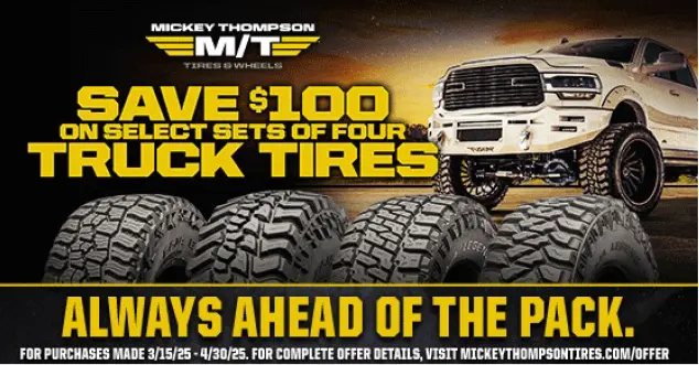 Coupon for $100 off select tires