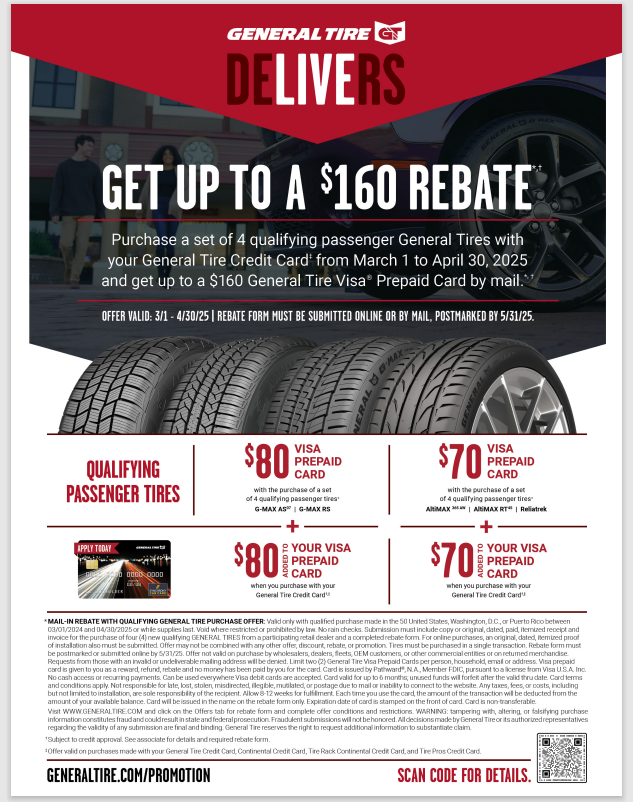 Coupon for General tire $160 rebate